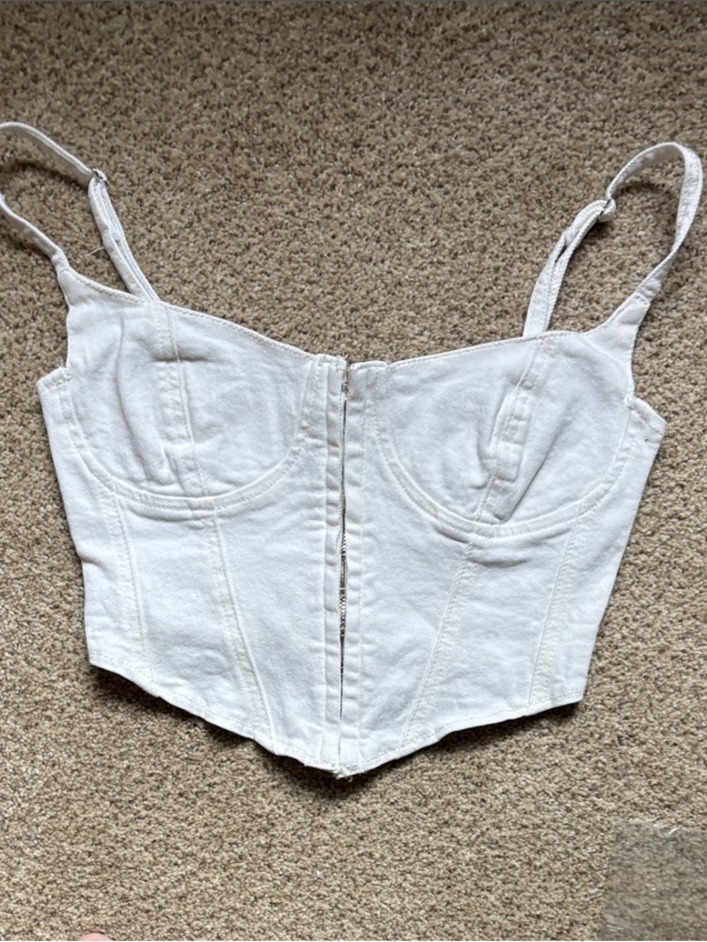 Edikted White Denim Bustier Crop Top - Corset Style